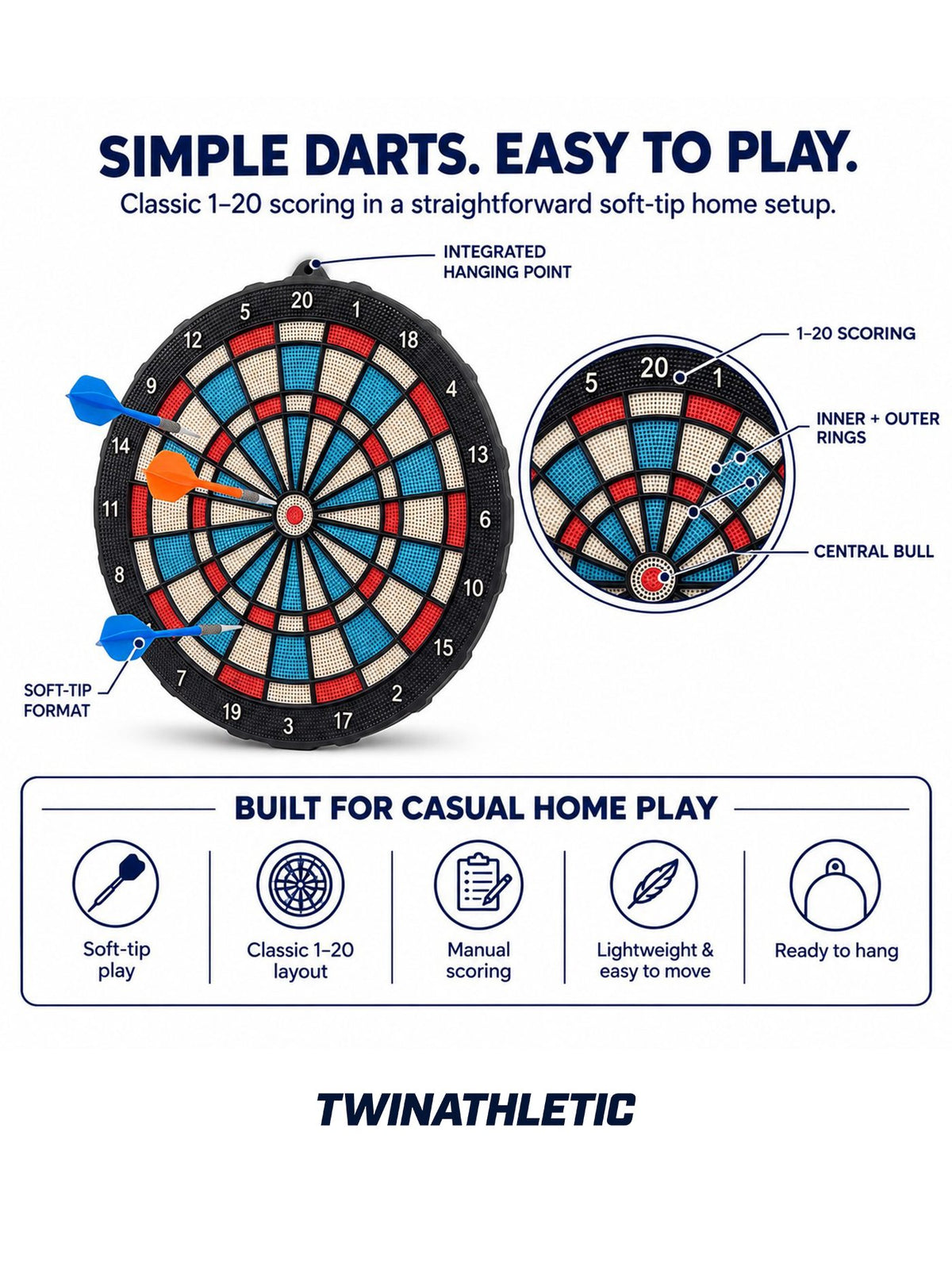 Soft-Tip Dartboard Set for Casual Home Play