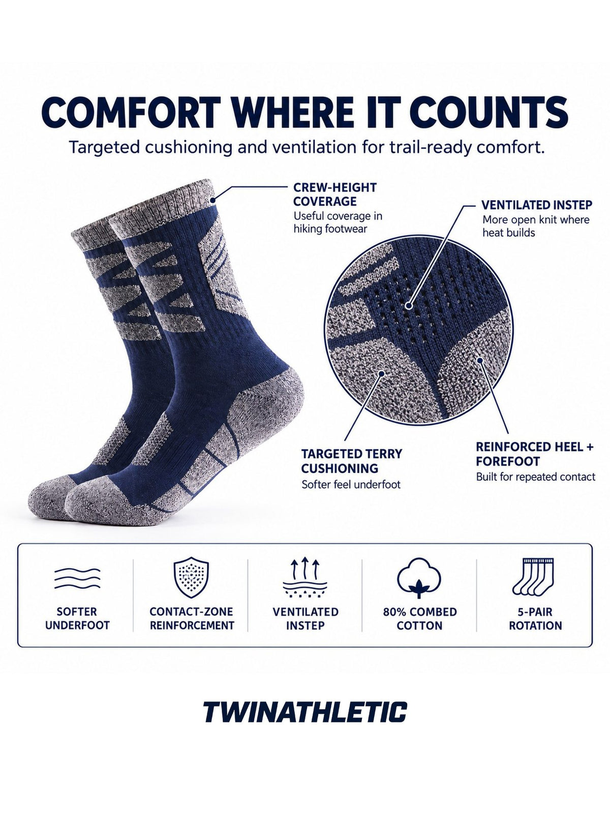 Cushioned Trekking Socks 5-Pack