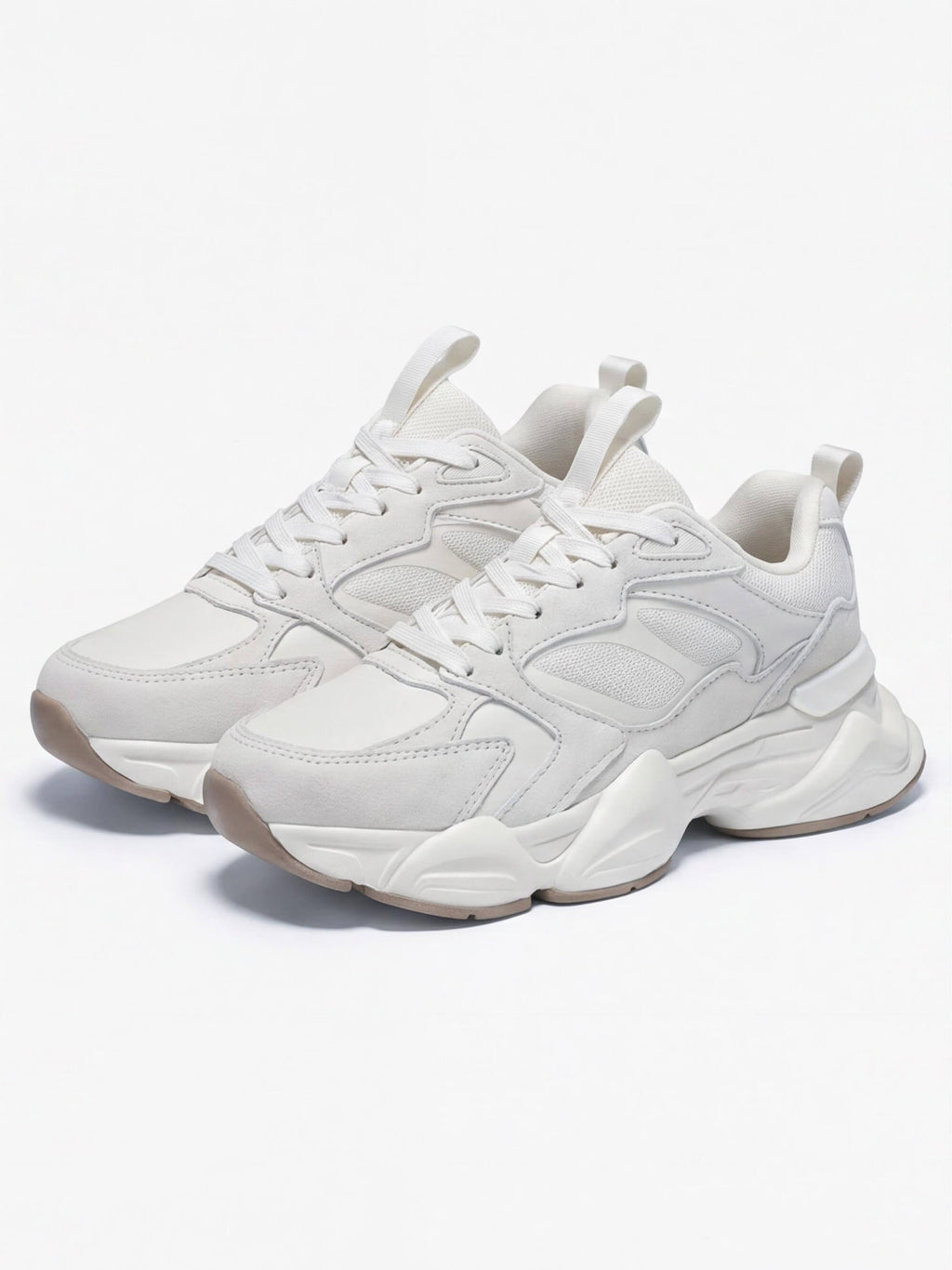 Chunky Walking Shoes with Layered Panels and Mesh Inserts