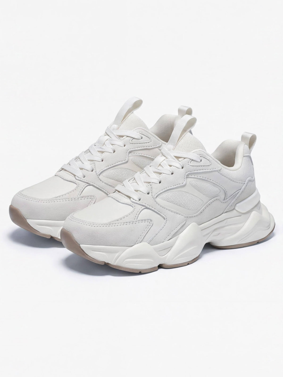 Chunky Walking Shoes with Layered Panels and Mesh Inserts