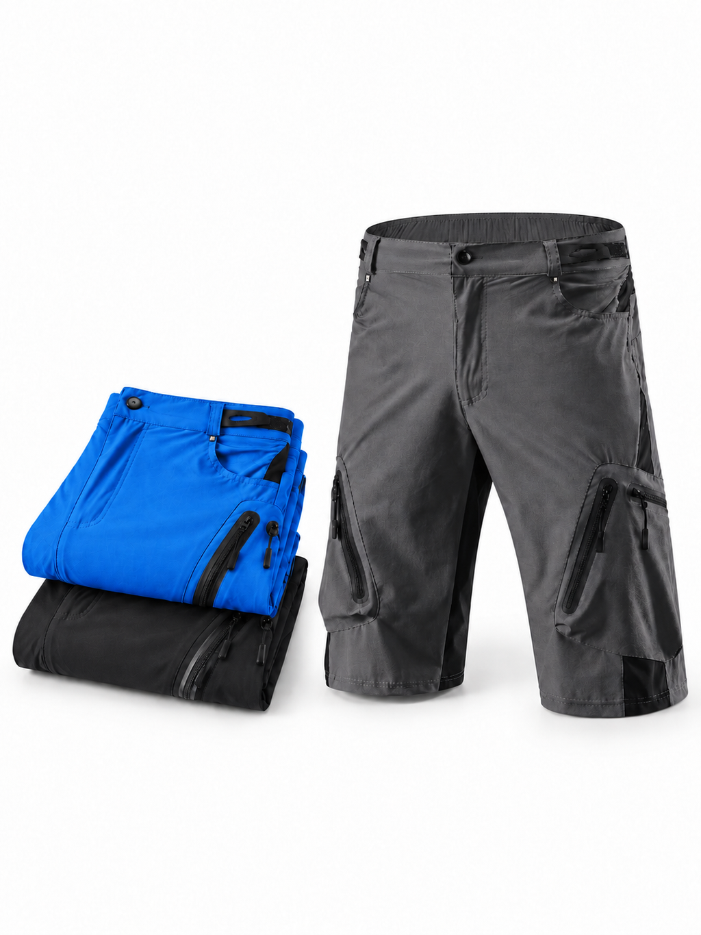 Mountain Bike Cargo Shorts with Zippered Pockets 3-Pack
