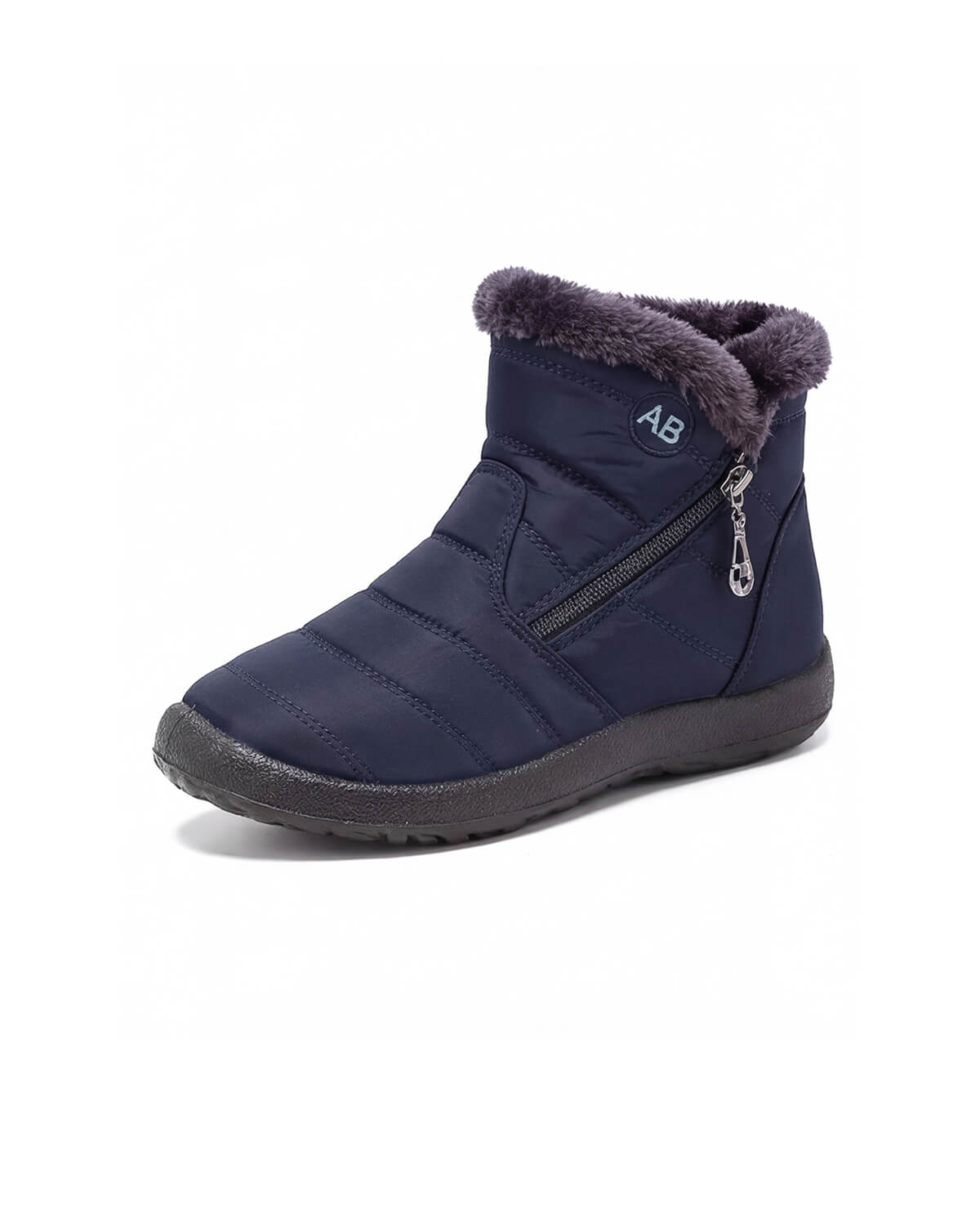 Plush-Lined Zip Winter Ankle Boots with Tread