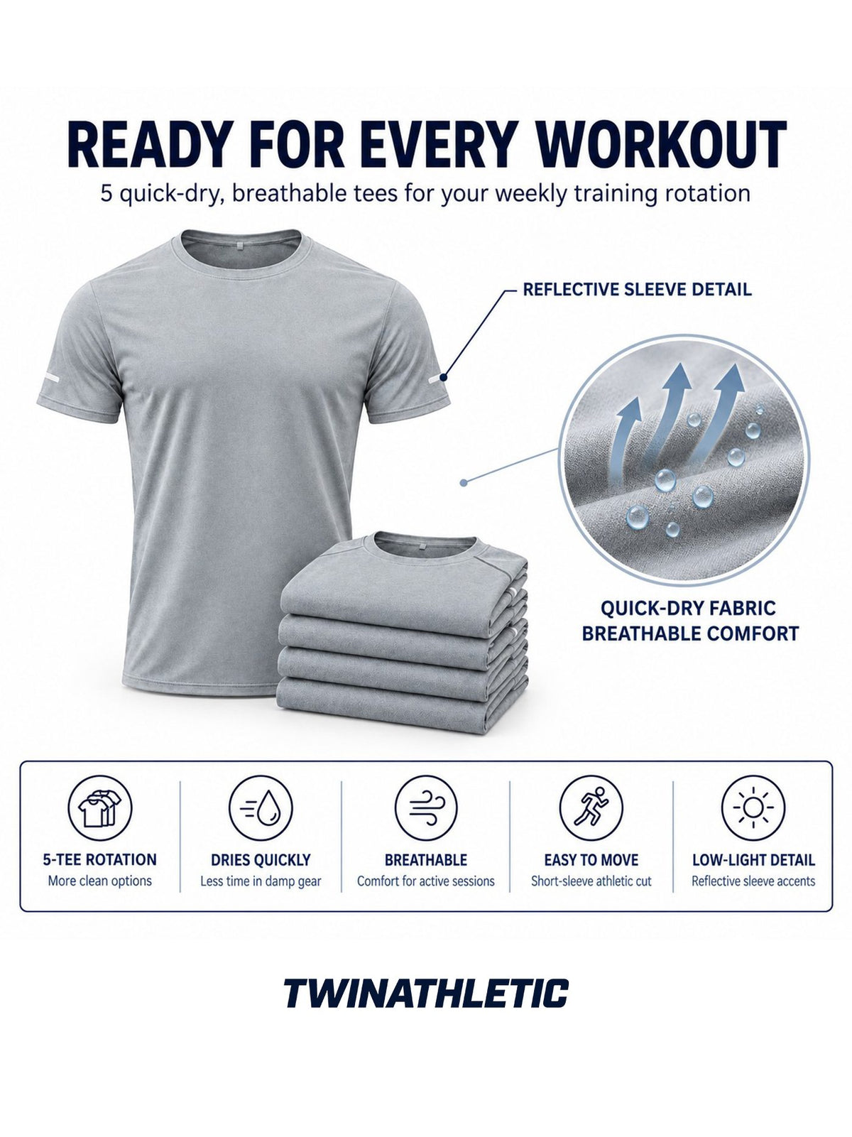 Men's Quick-Dry Training T-Shirts 5-Pack