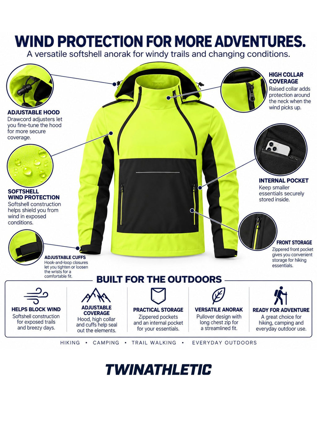 Hooded Softshell Anorak Hiking Jacket