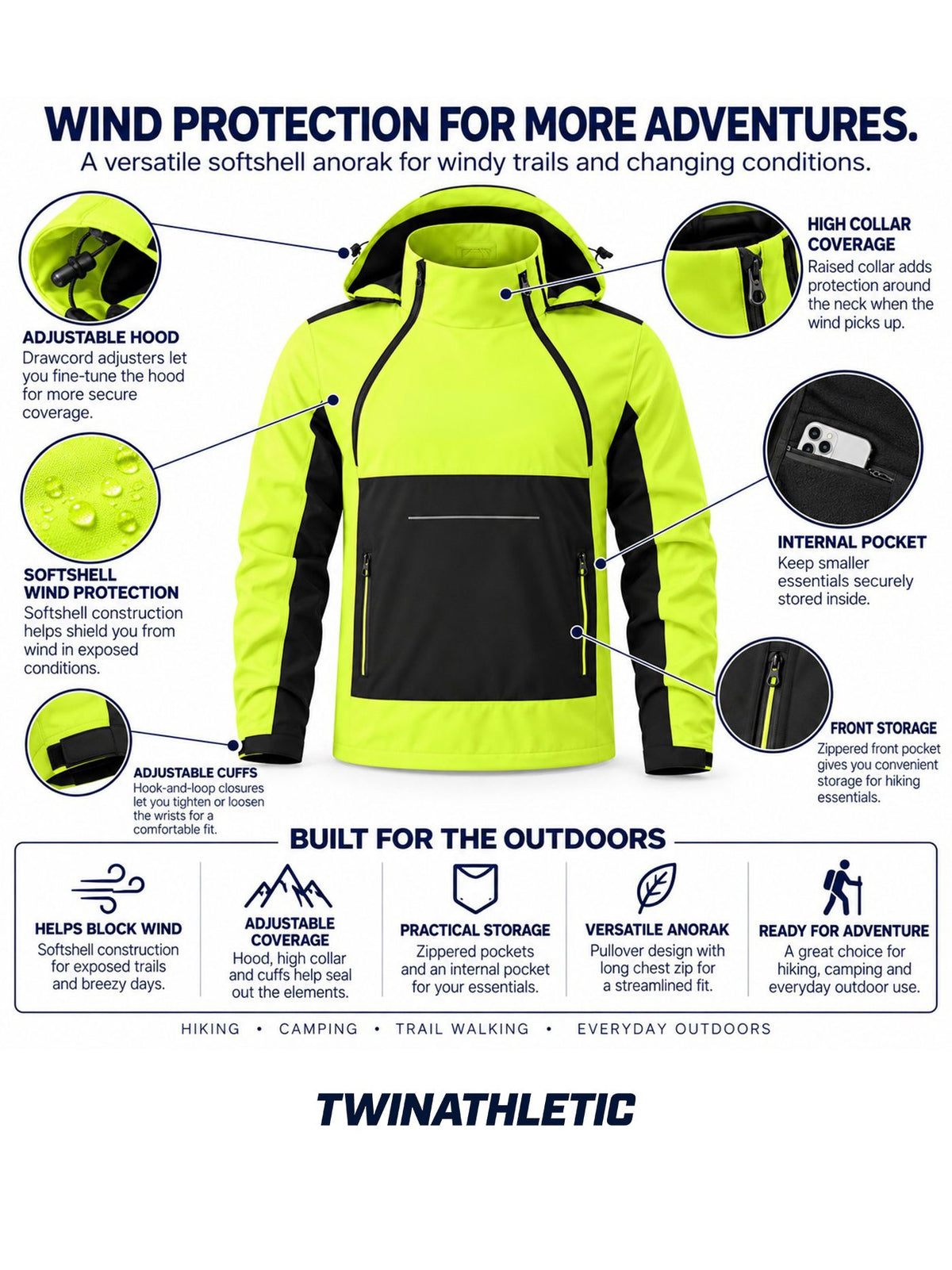 Hooded Softshell Anorak Hiking Jacket