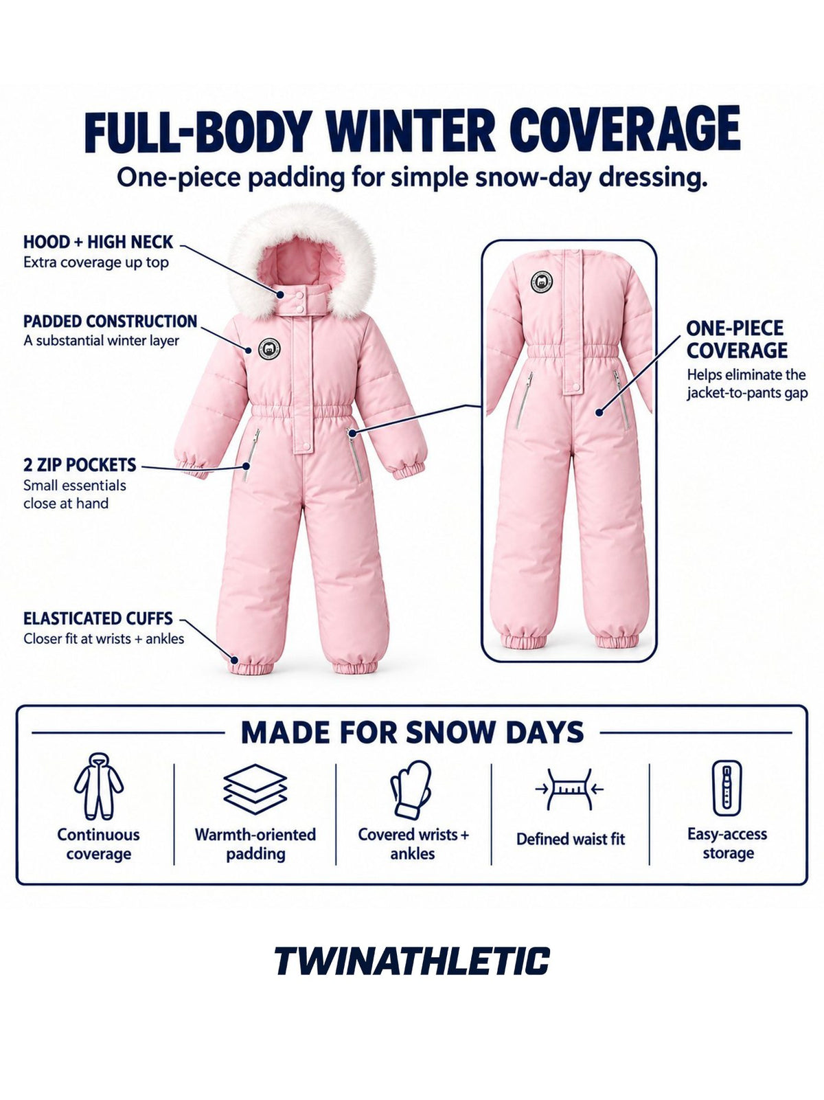 Kids' Padded One-Piece Hooded Snowsuit