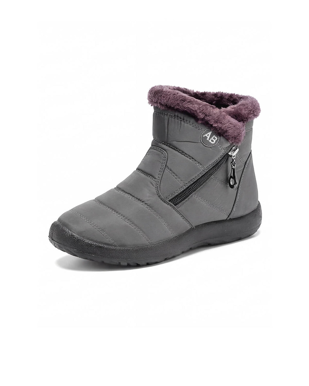 Plush-Lined Zip Winter Ankle Boots with Tread