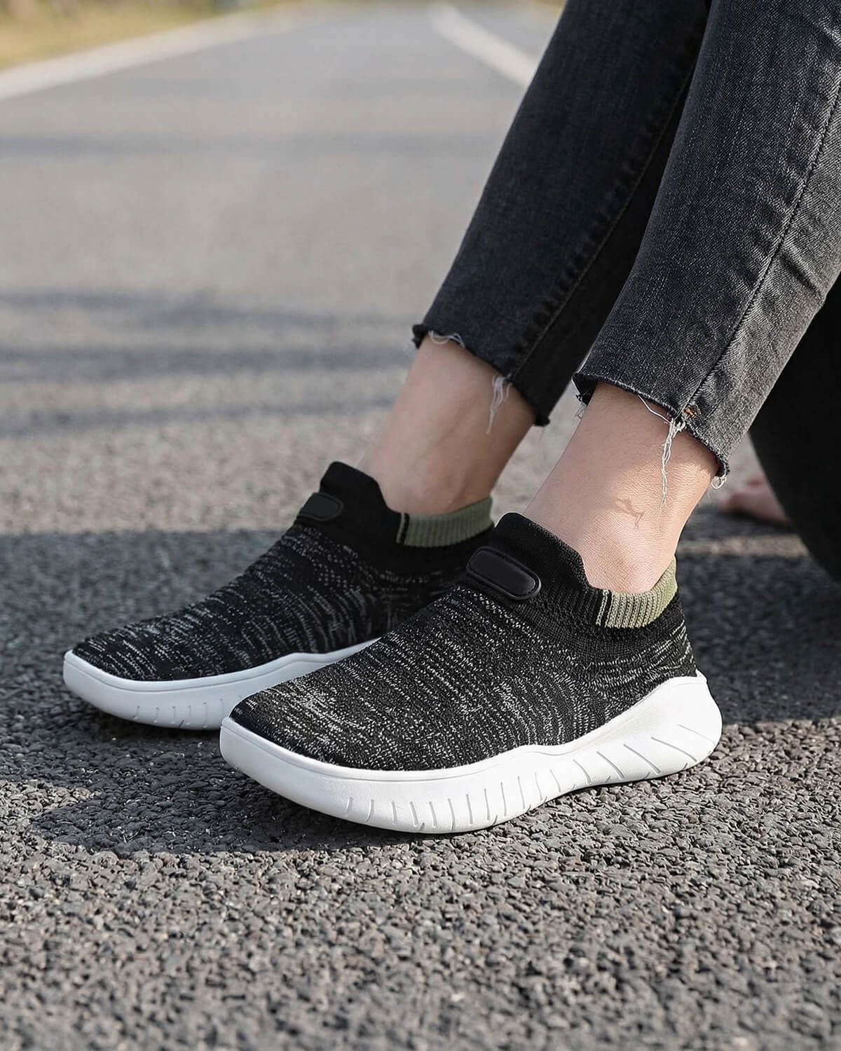 Sock-Style Slip-On Walking Shoes with Cushioned Sole