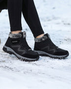 Fleece-Lined Winter Hiking Boots with Hook-and-Loop Straps