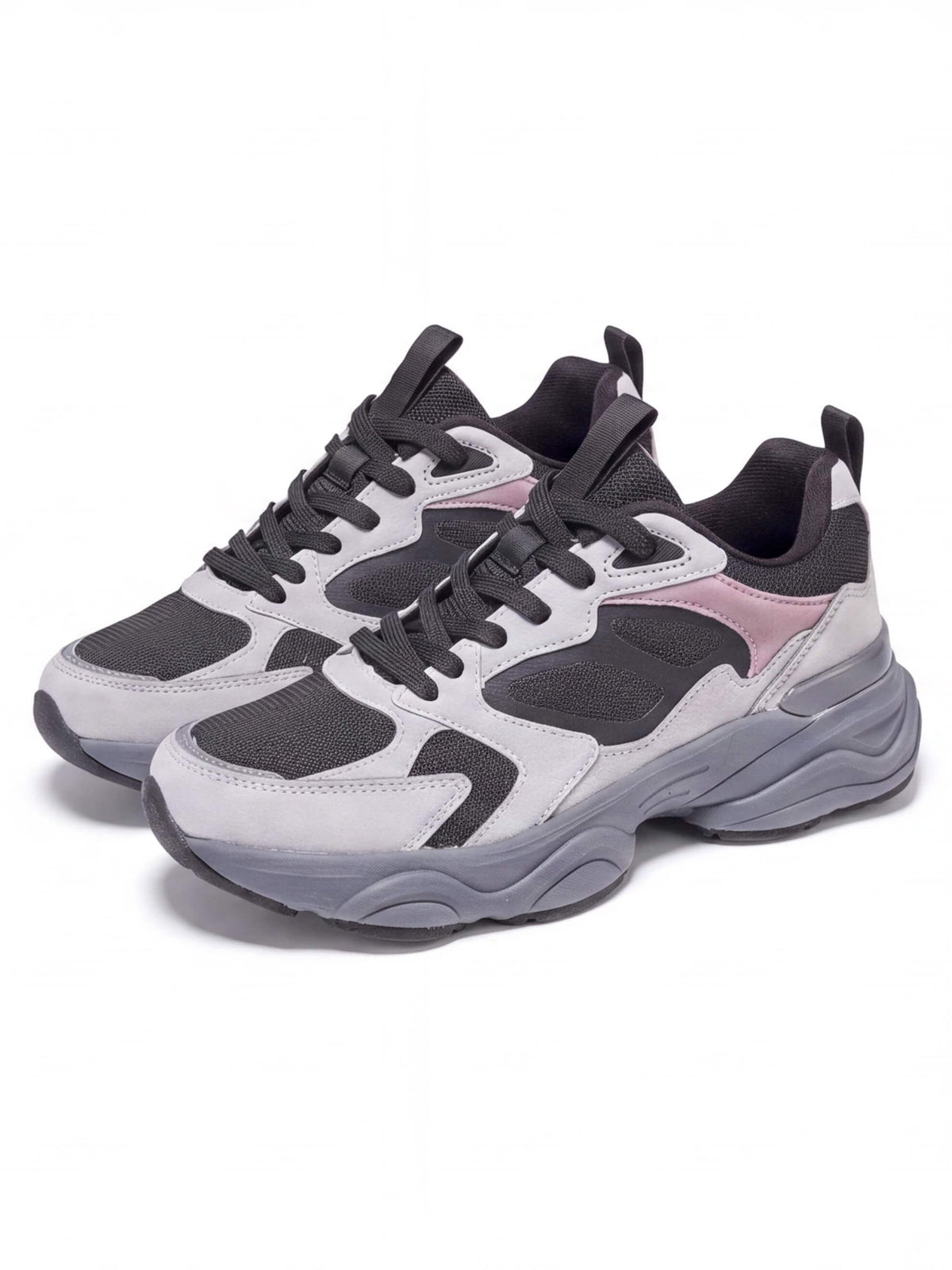 Chunky Walking Shoes with Layered Panels and Mesh Inserts