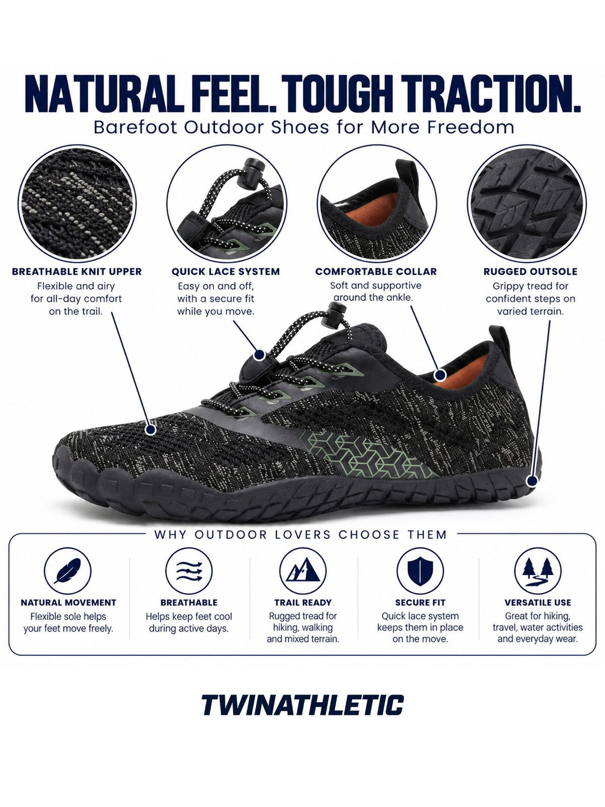 Barefoot Minimal Outdoor Shoes with Rugged Tread