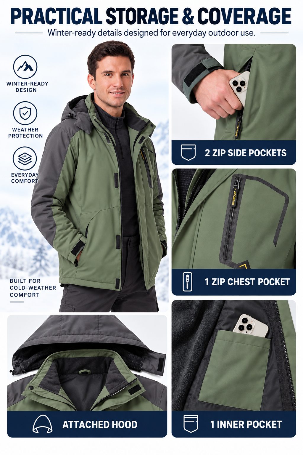 Insulated Waterproof Hooded Ski Jacket