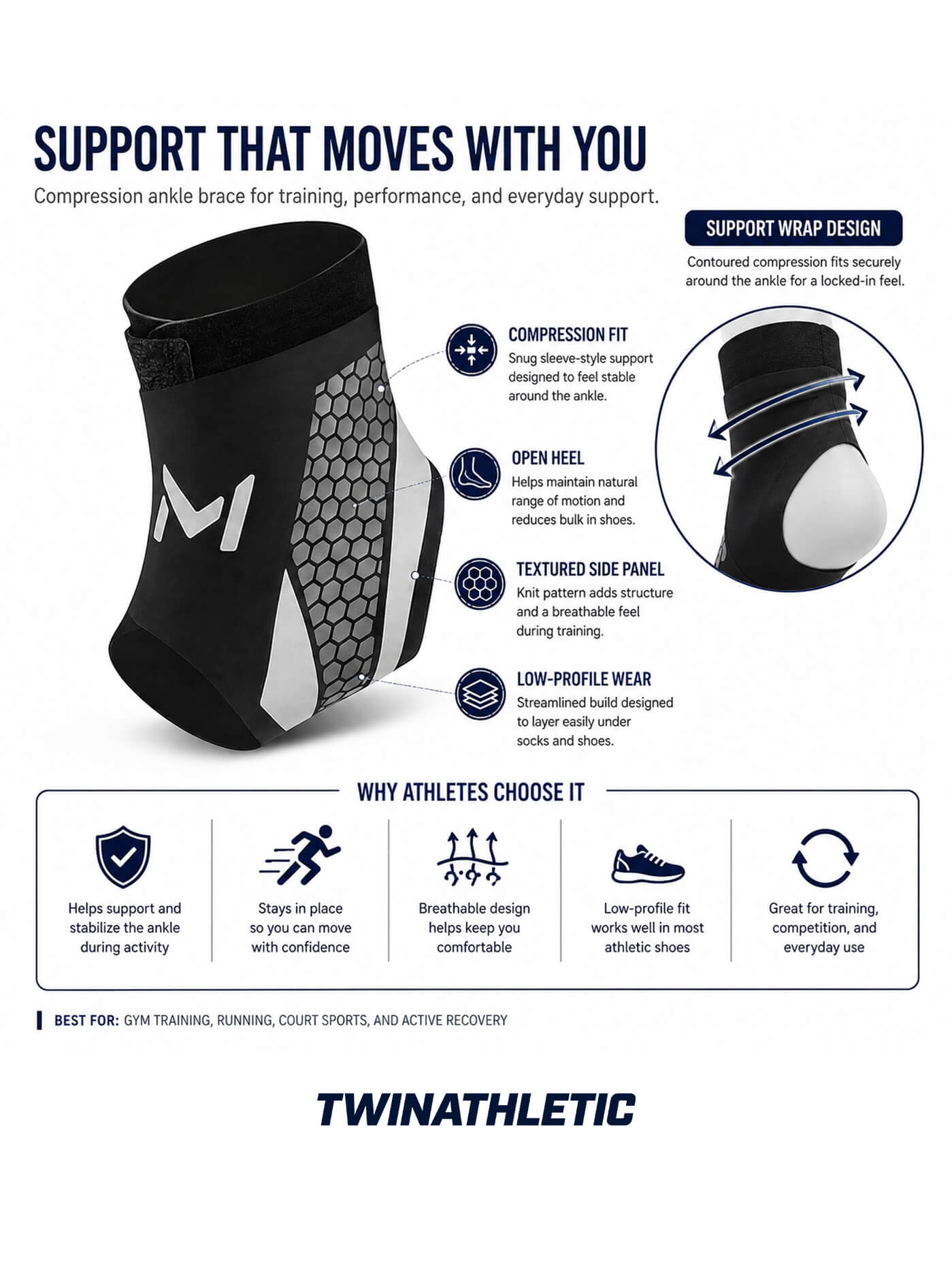 Compression Ankle Support Brace with Open Heel