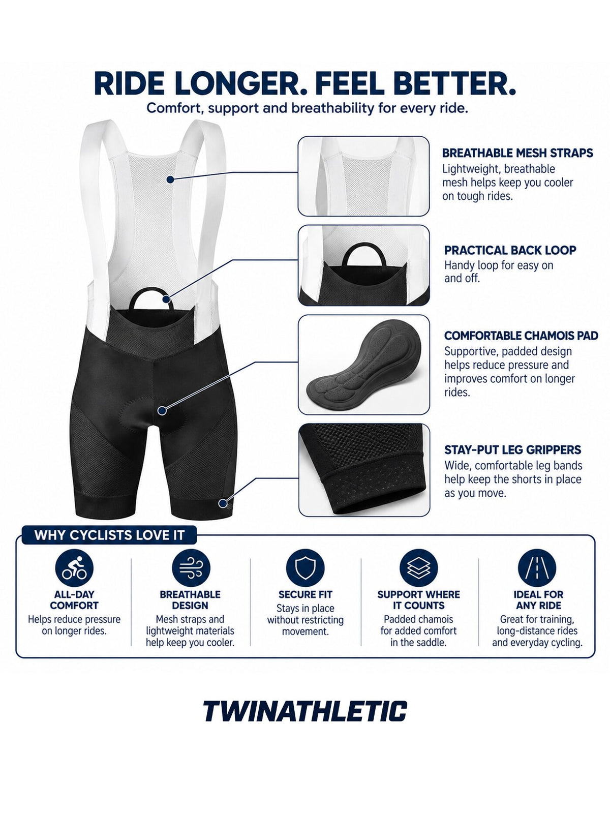 Cycling Bib Shorts with Mesh Straps and Chamois Pad