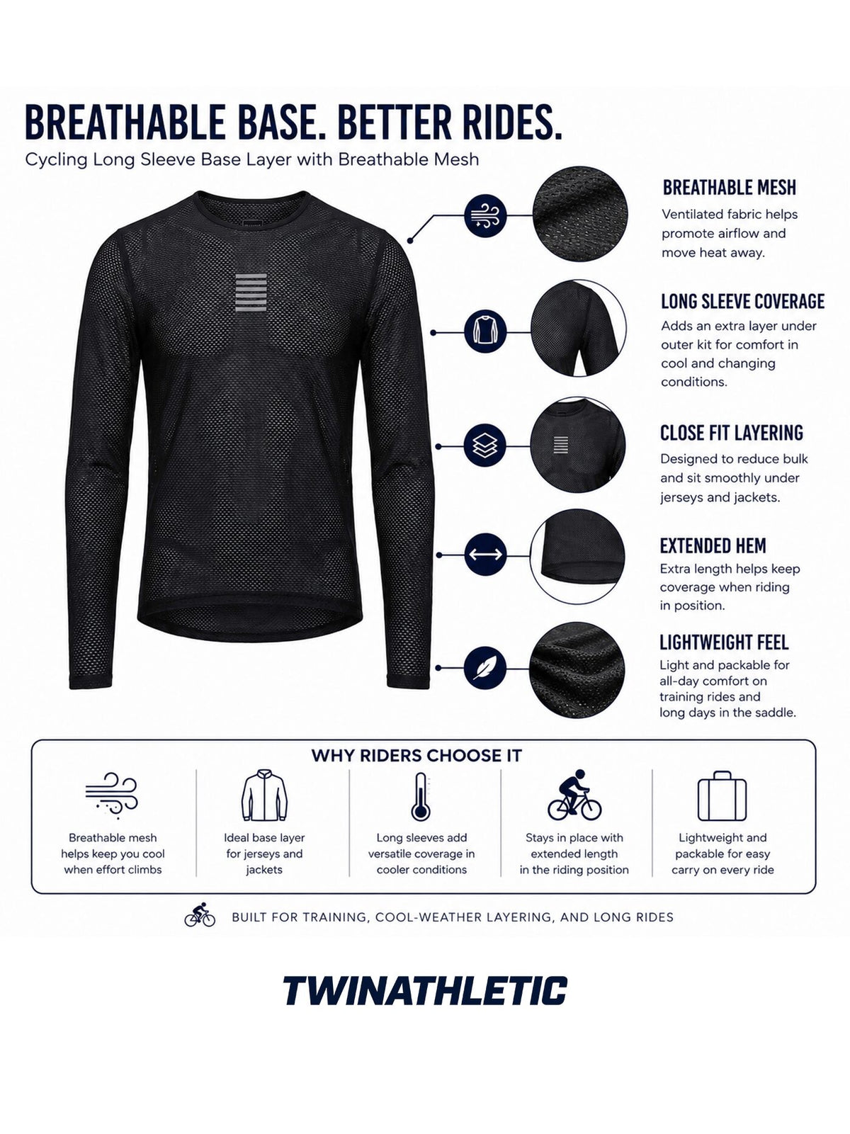 Cycling Long Sleeve Base Layer with Breathable Mesh