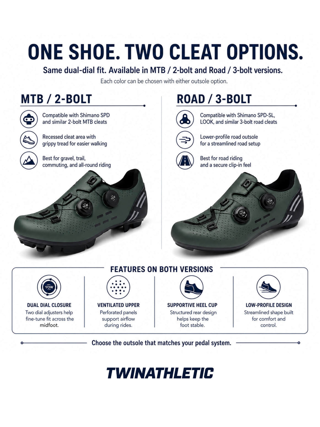 Cycling Shoes with Dual Dial Fit and Cleat Sole