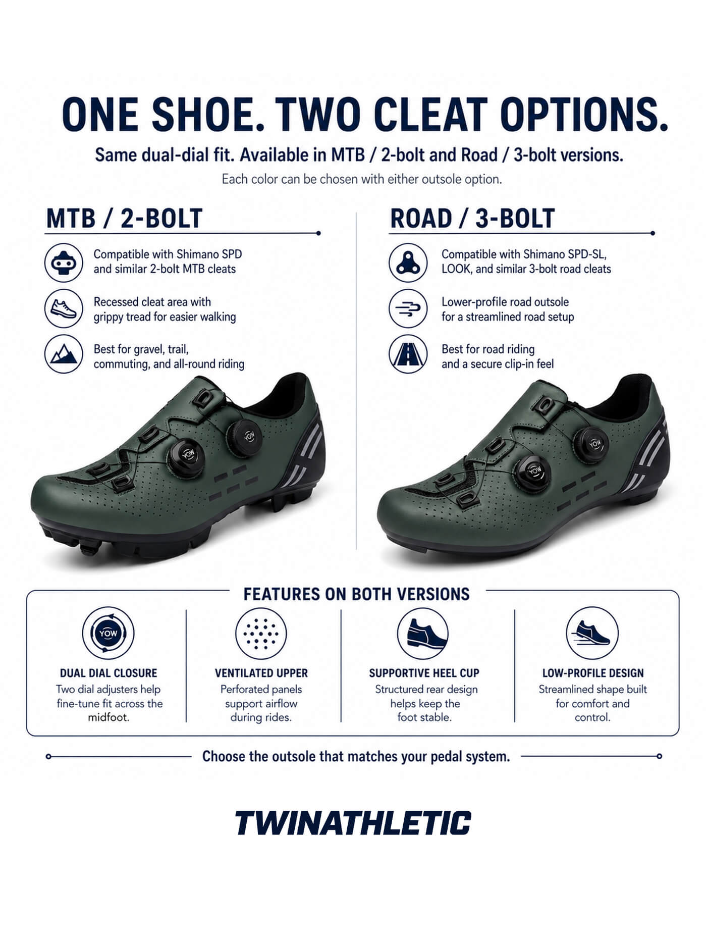 Cycling Shoes with Dual Dial Fit and Cleat Sole