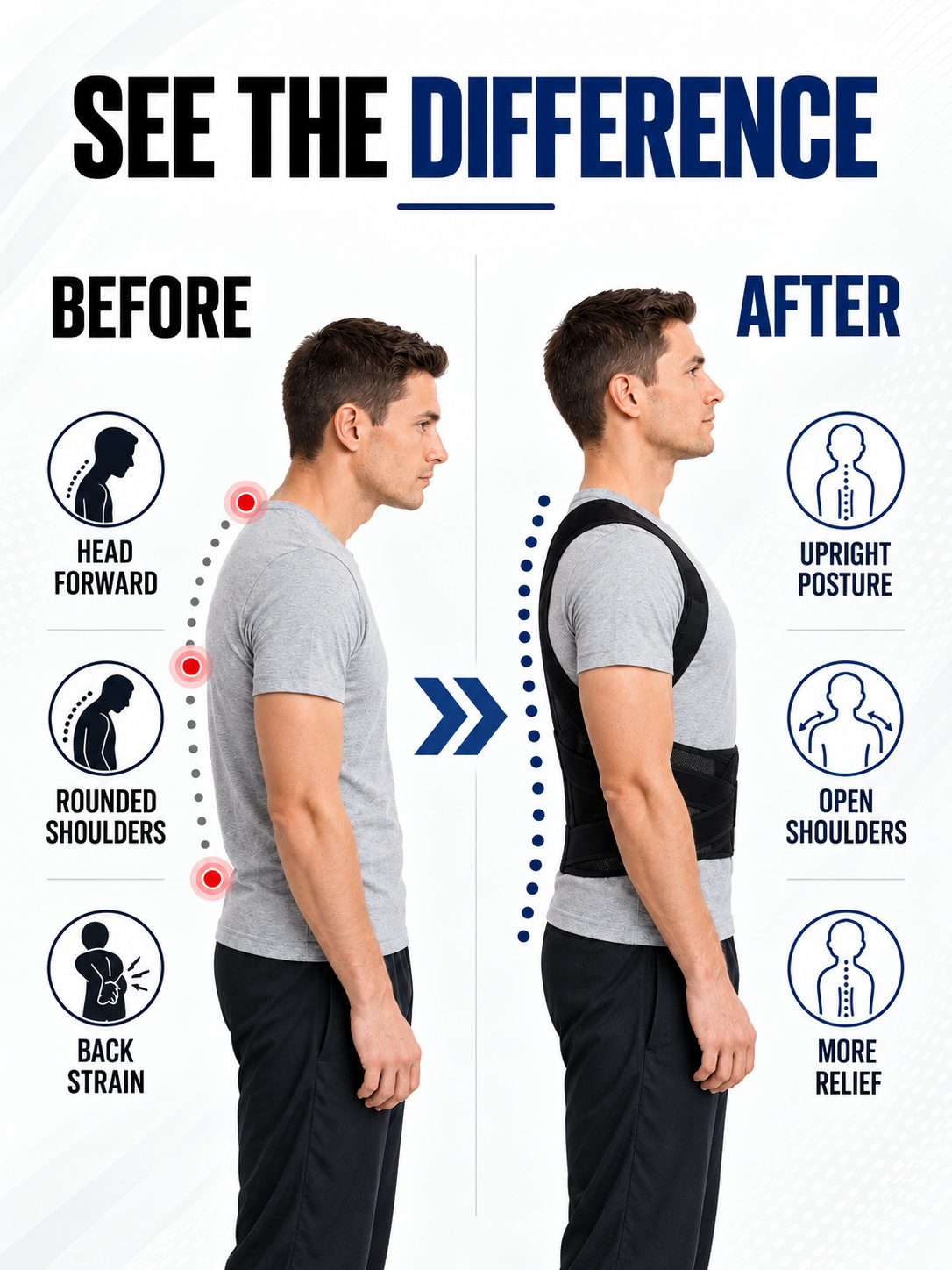 Adjustable Upper-Back Posture Support with Ventilated Mesh