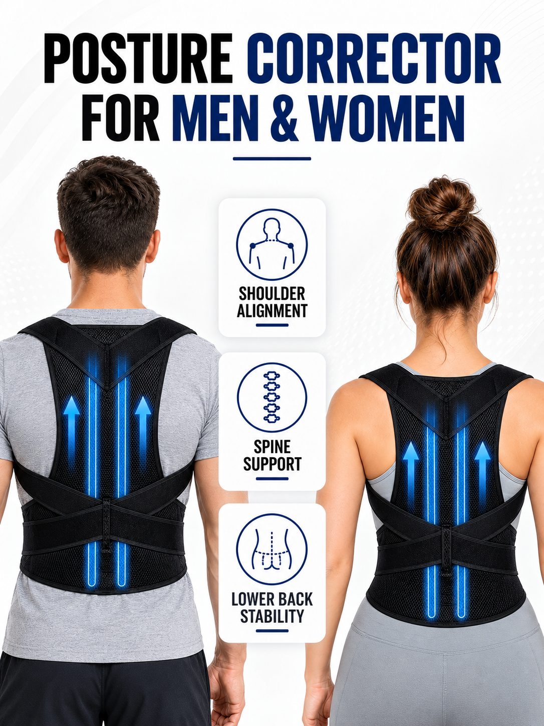 Adjustable Upper-Back Posture Support with Ventilated Mesh