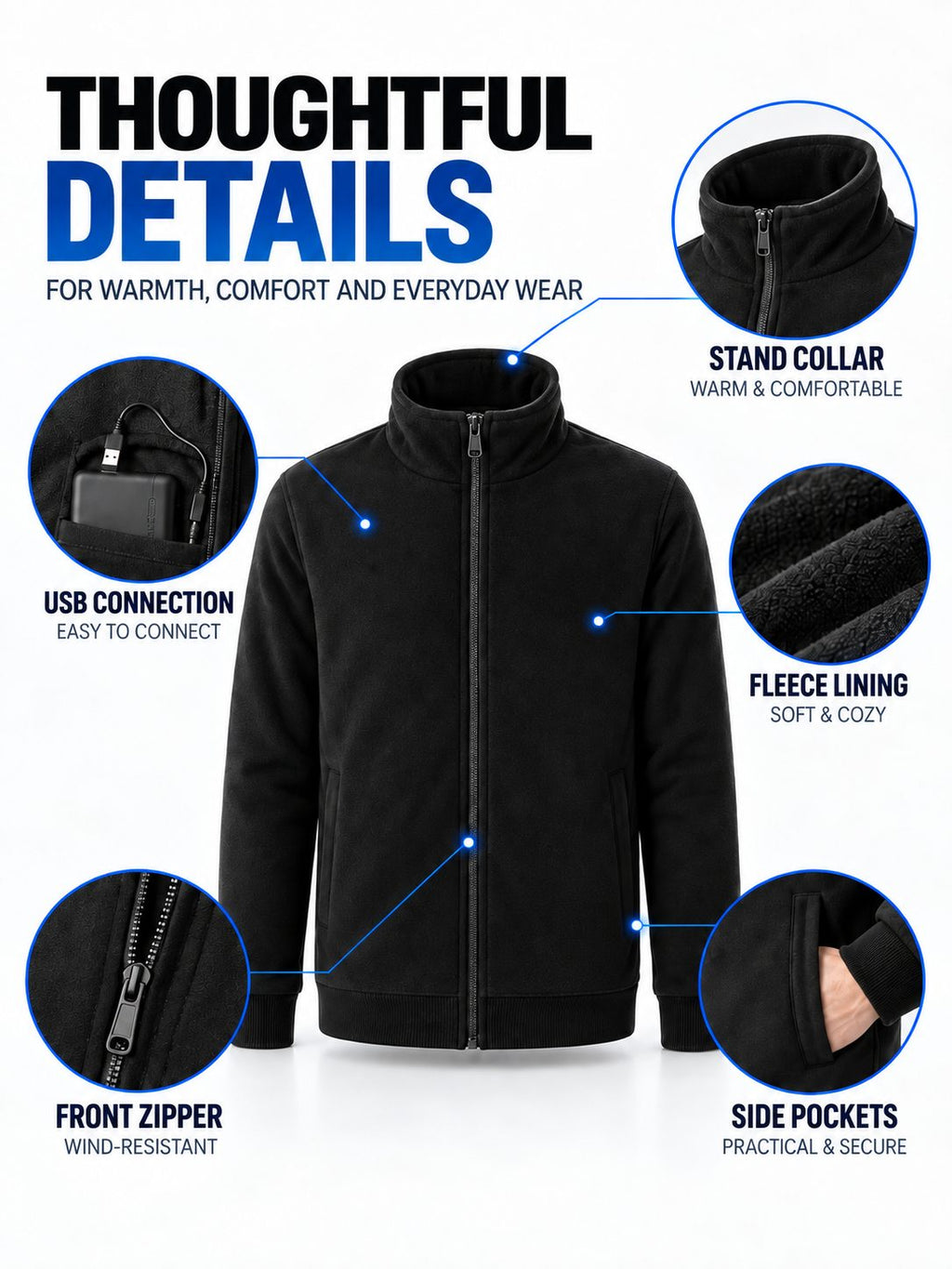 8-Zone USB Heated Fleece Jacket