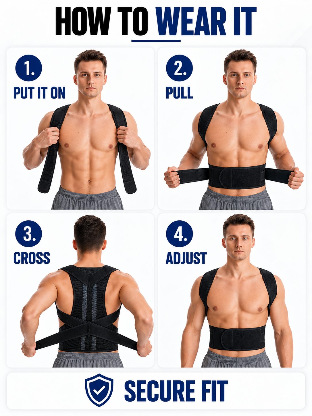 Adjustable Upper-Back Posture Support with Ventilated Mesh