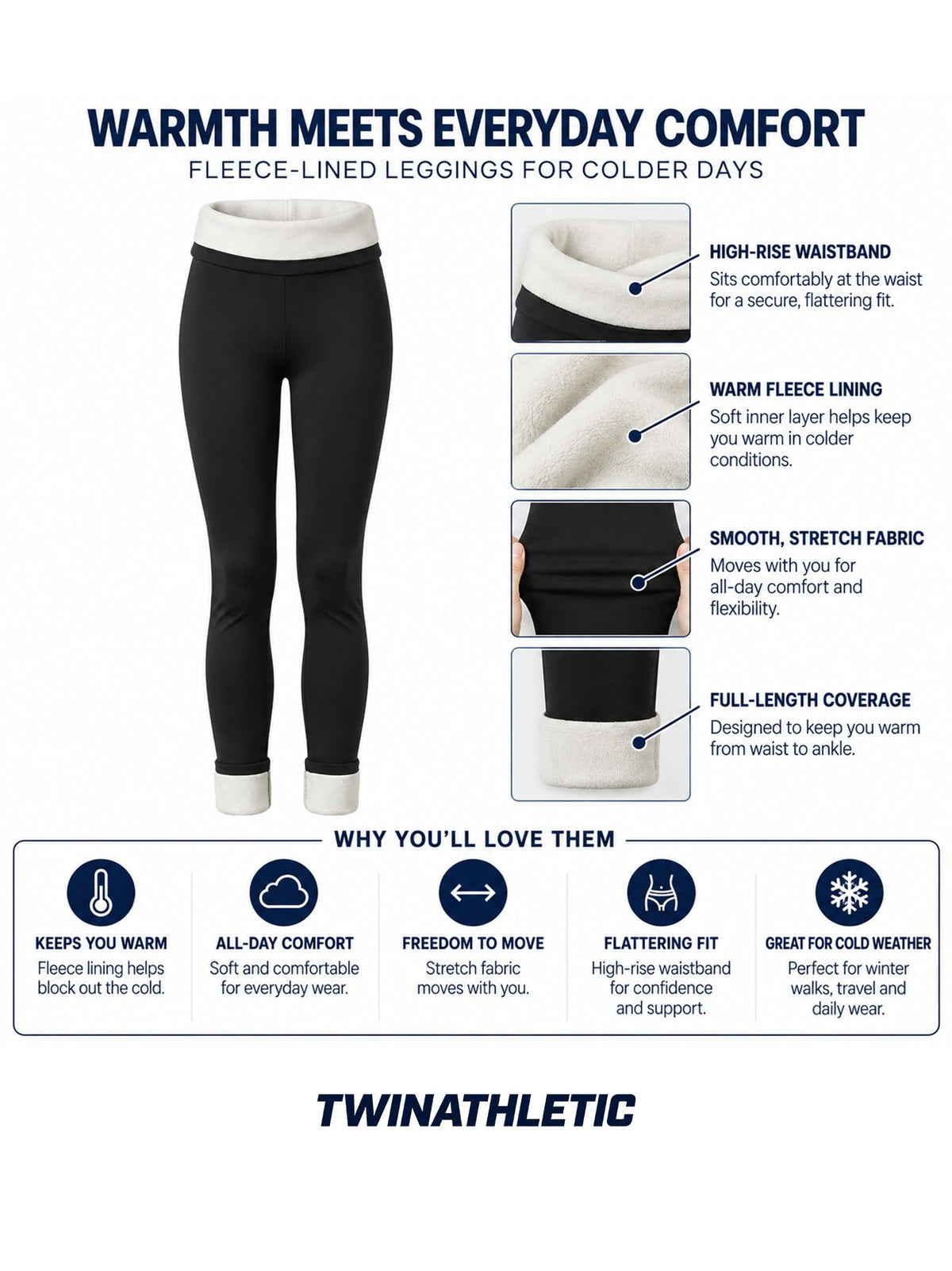 Fleece-Lined Leggings with High-Rise Waistband