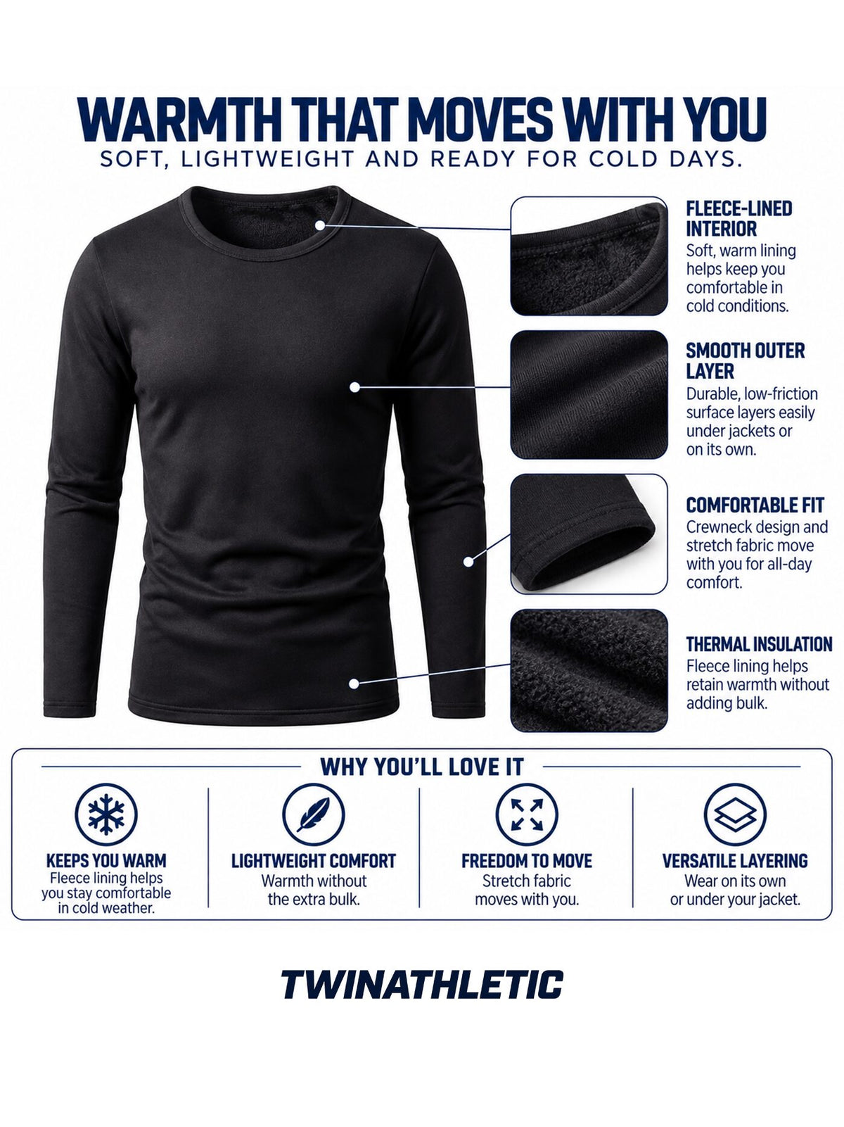 Fleece-Lined Thermal Crewneck Base Layer