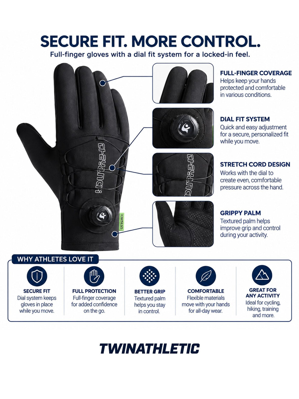 Full-Finger Sports Gloves with Dial Fit System