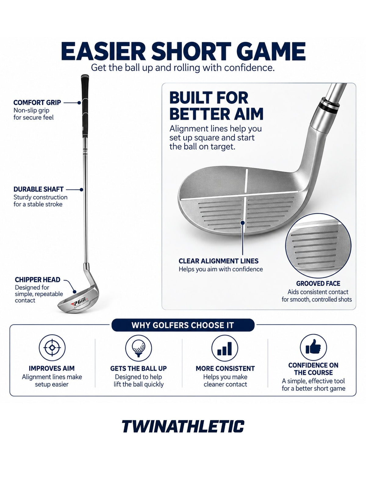 Golf Chipper Club for Short Game with Alignment Lines