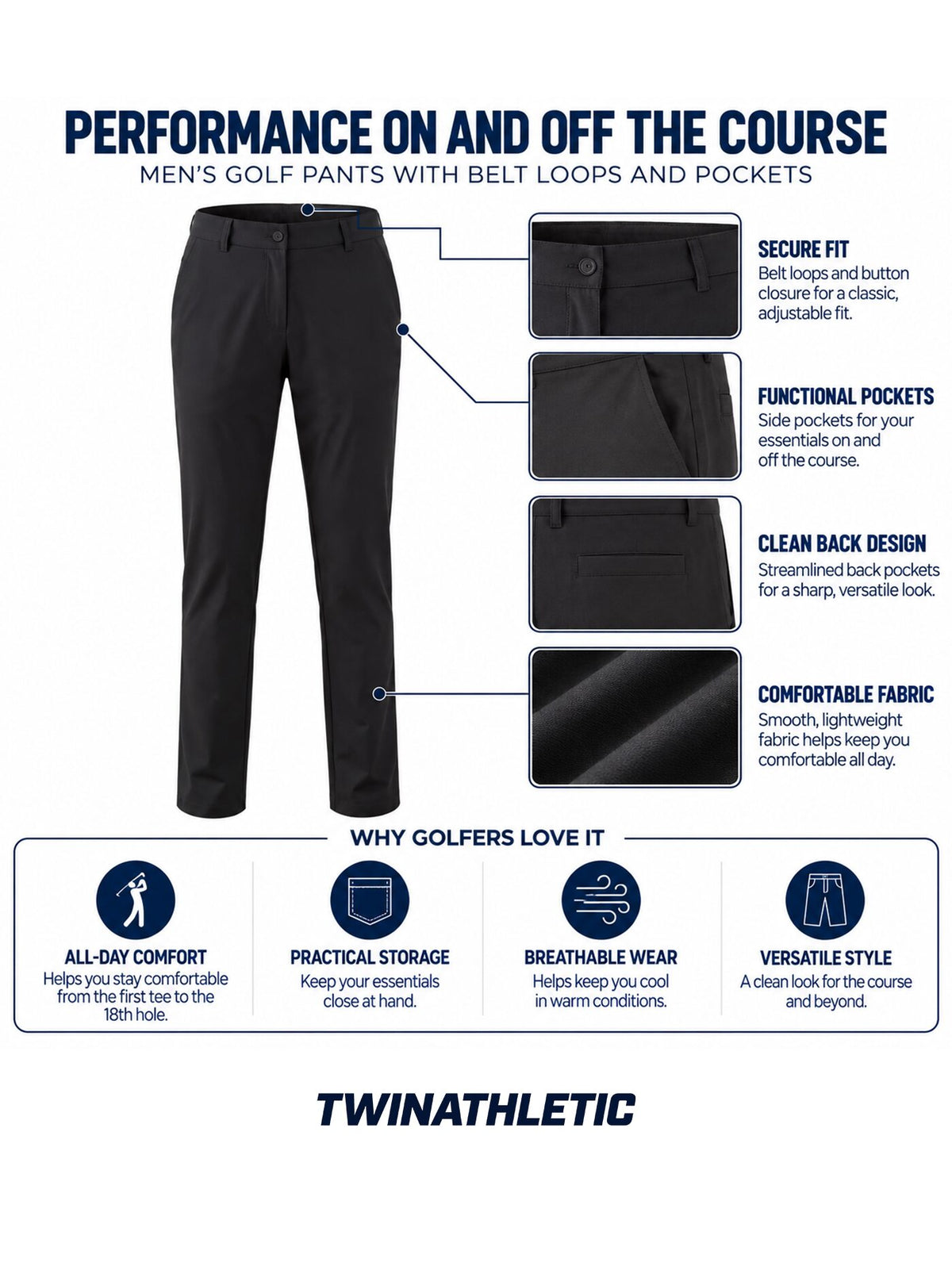 Golf Pants with Belt Loops and Pocketed Design