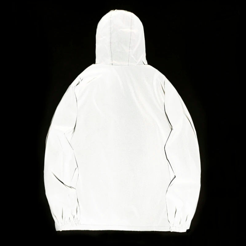 Night Reflective Hooded Windbreaker Jacket with Zip Pockets