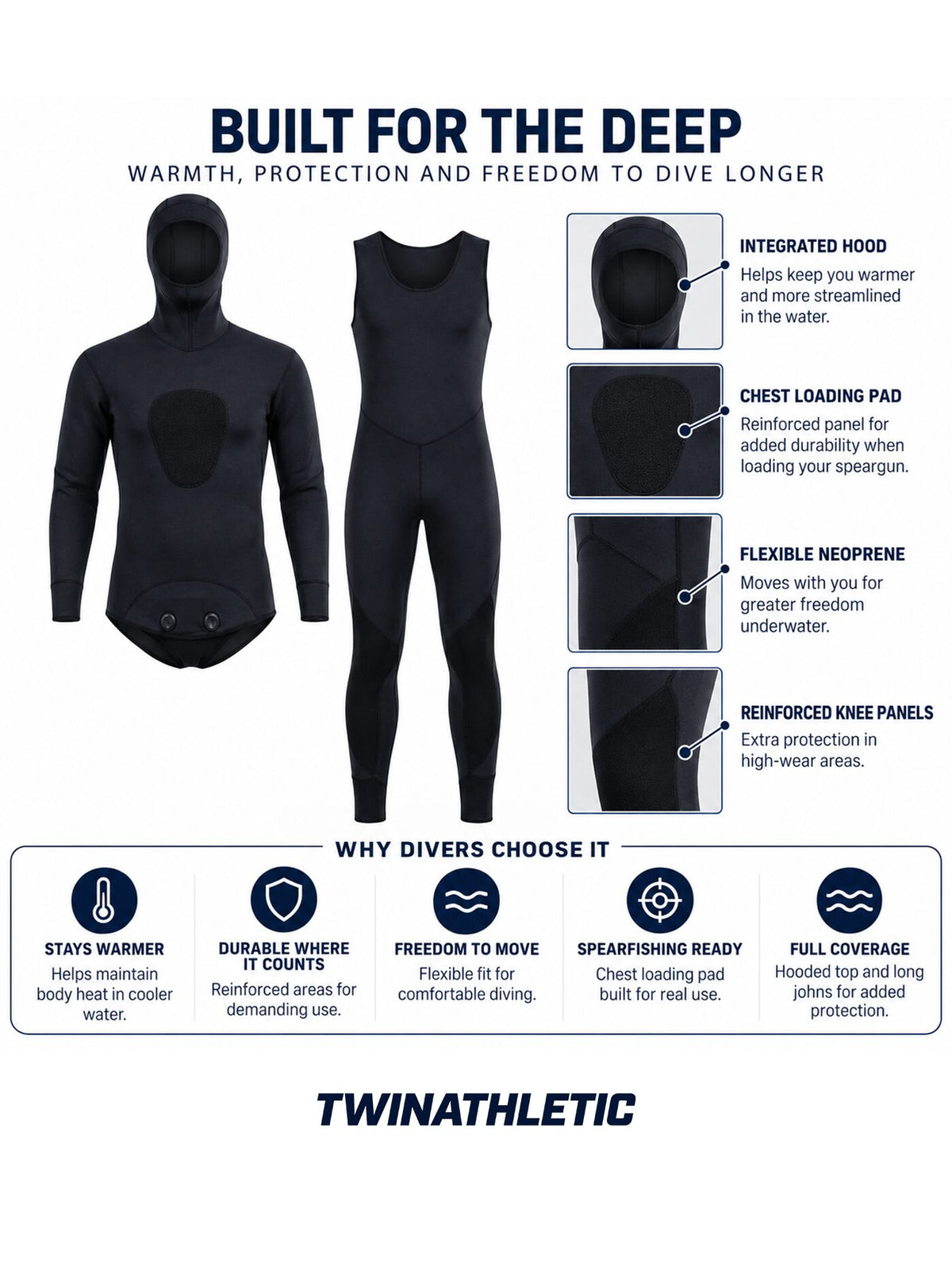 Hooded Spearfishing Wetsuit with Chest Loading Pad