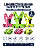 LED Reflective Running Safety Vest 3-Pack - USB Rechargeable