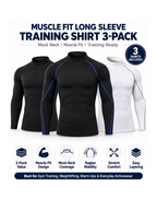 Muscle Fit Long Sleeve Training Shirt 3-Pack - Mock Neck