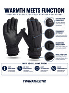 Insulated Winter Gloves with Wrist Strap and Pocket