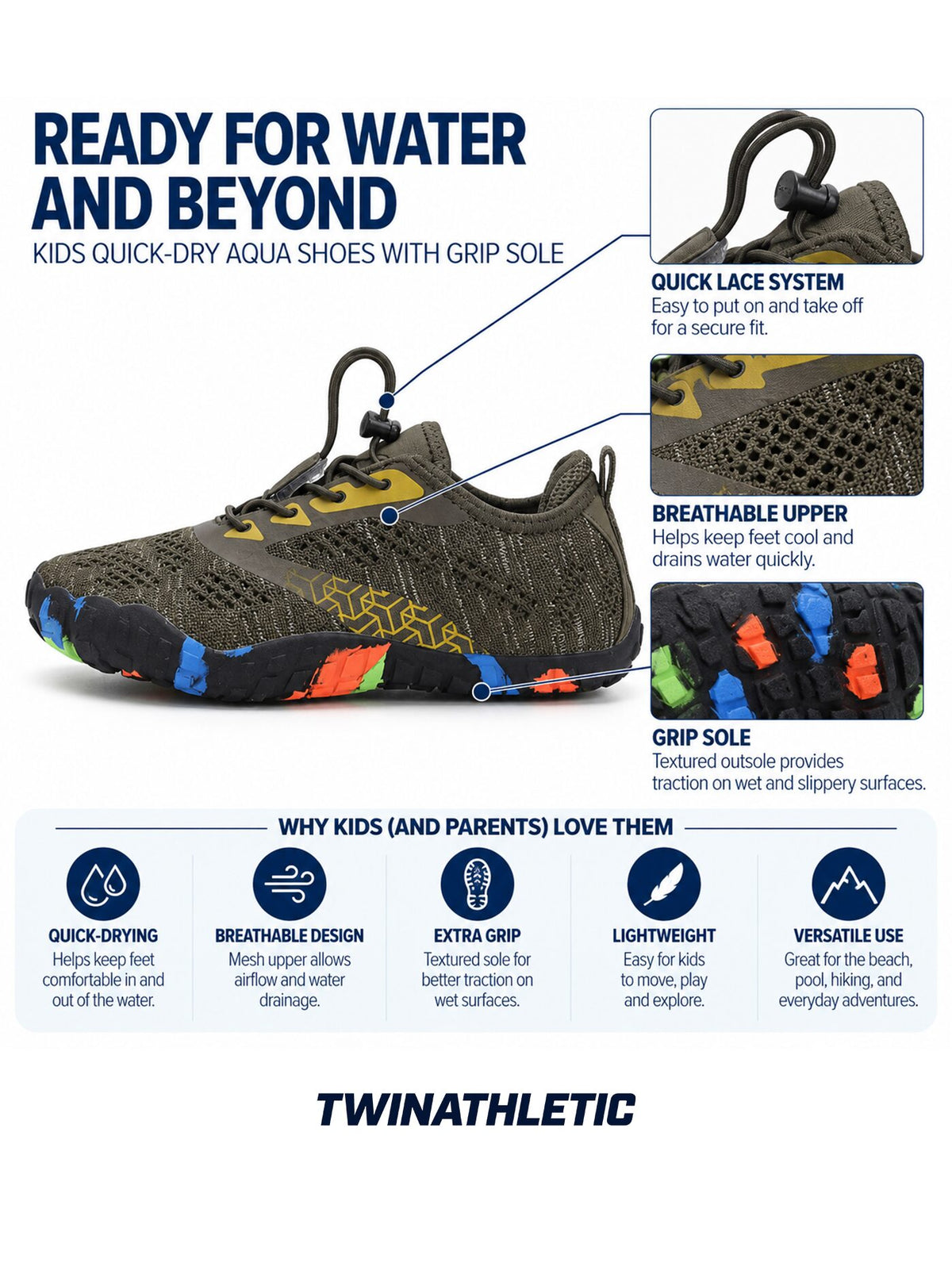 Kids Quick-Dry Aqua Shoes with Grip Sole