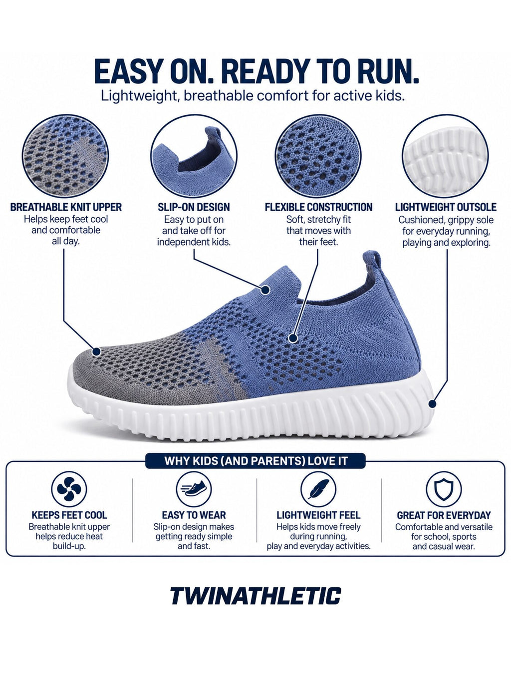 Kids Slip-On Running Sneakers with Breathable Knit Upper