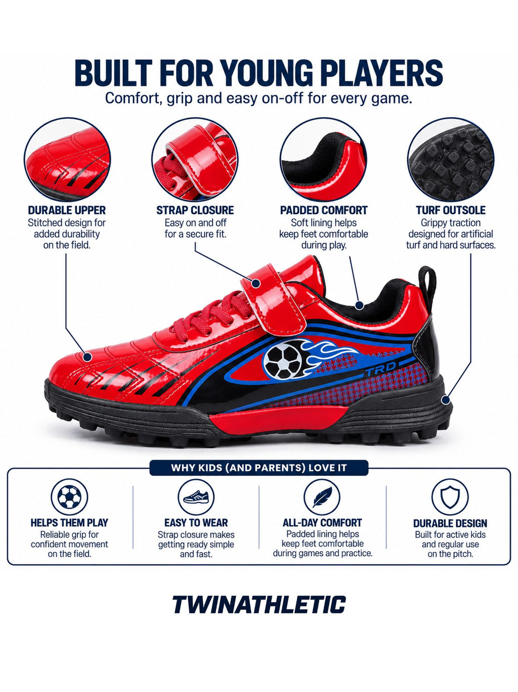 Kids Turf Soccer Shoes with Strap Closure