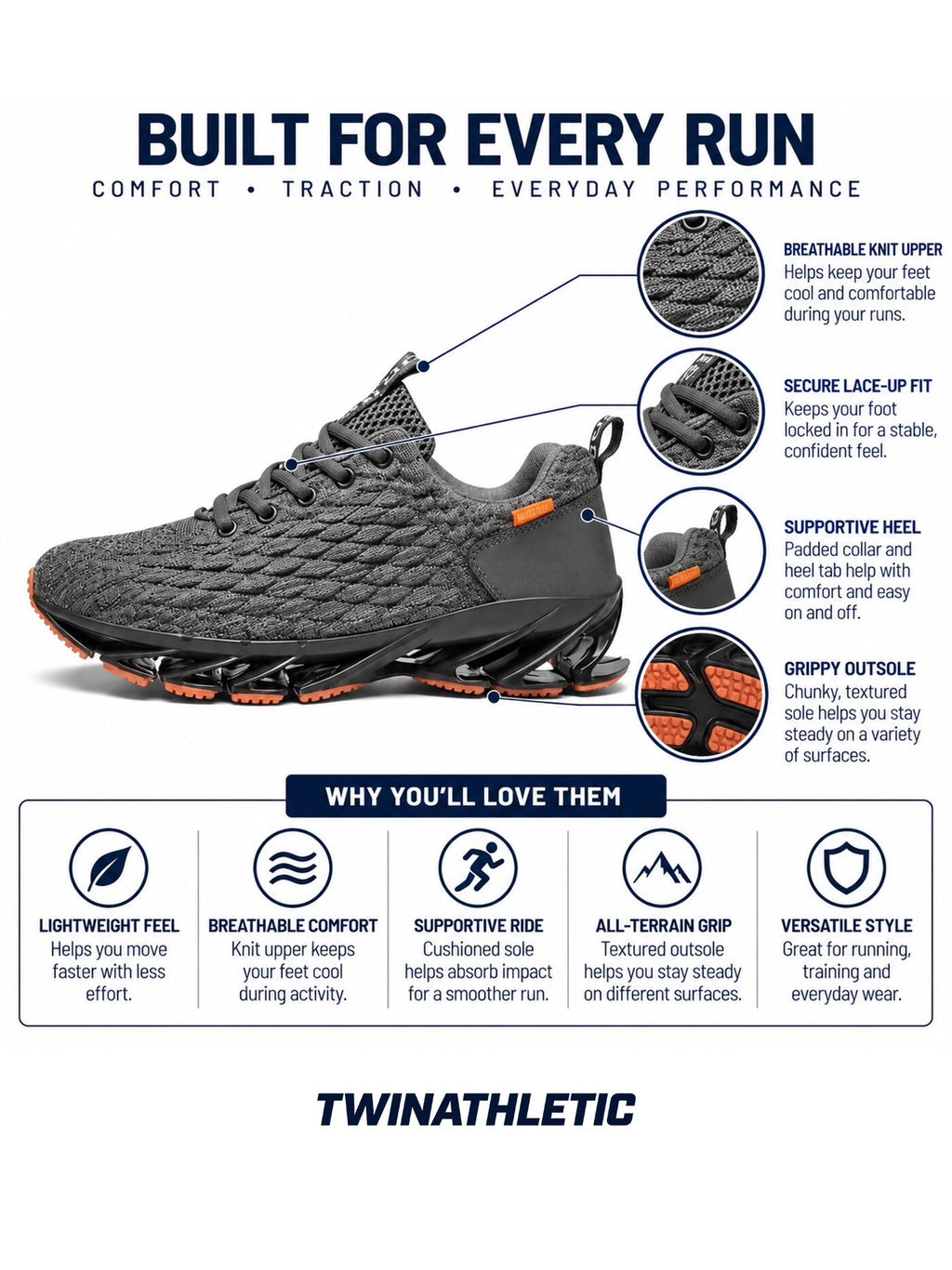 Knit Running Sneakers with Chunky Grippy Outsole