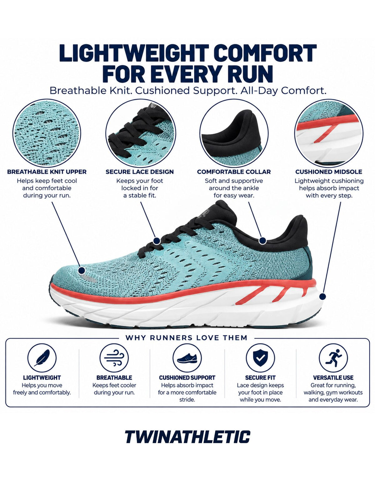 Lightweight Knit Running Shoes with Cushioned Midsole