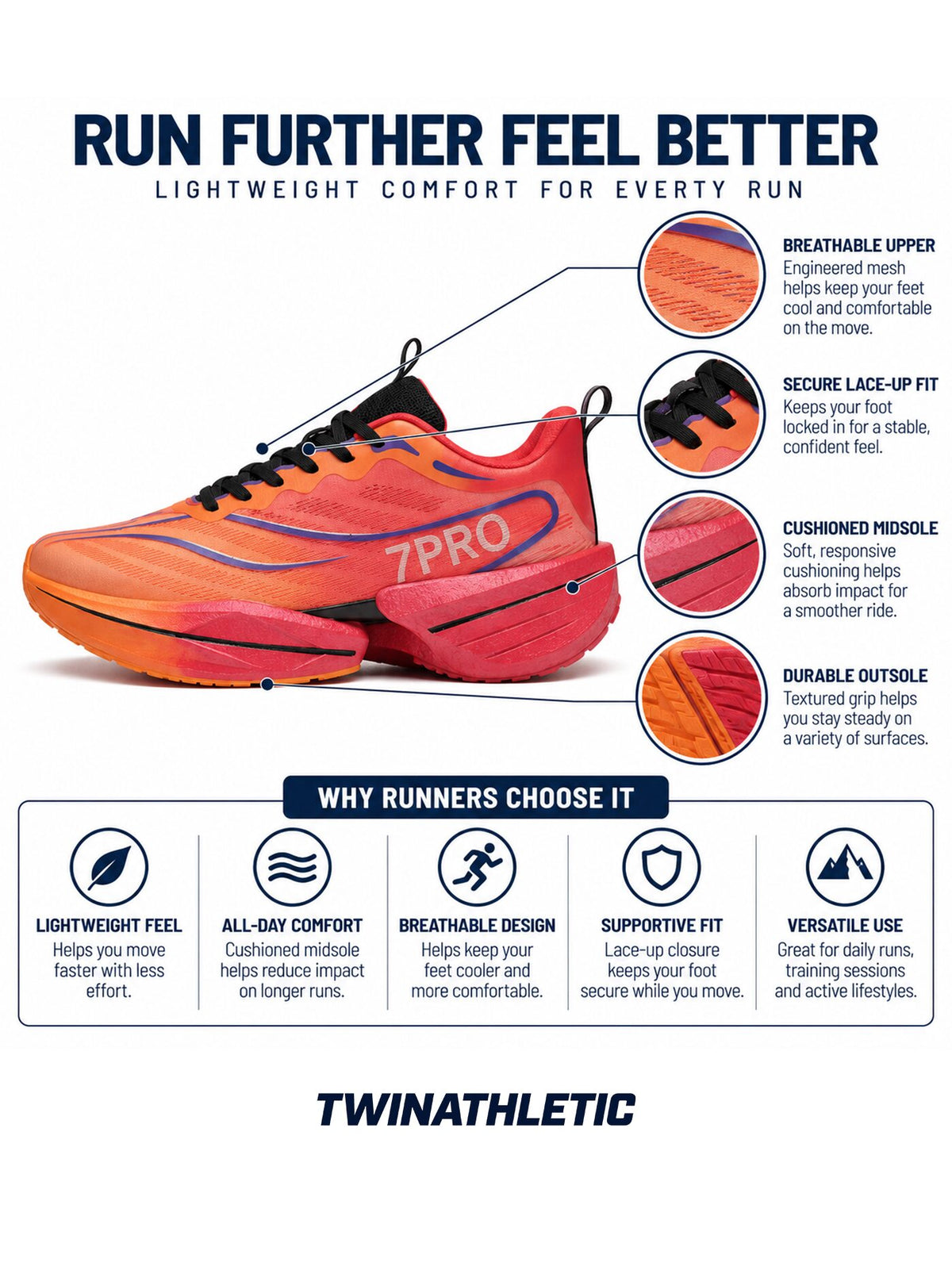 Lightweight Lace-Up Running Shoes with Cushioned Midsole