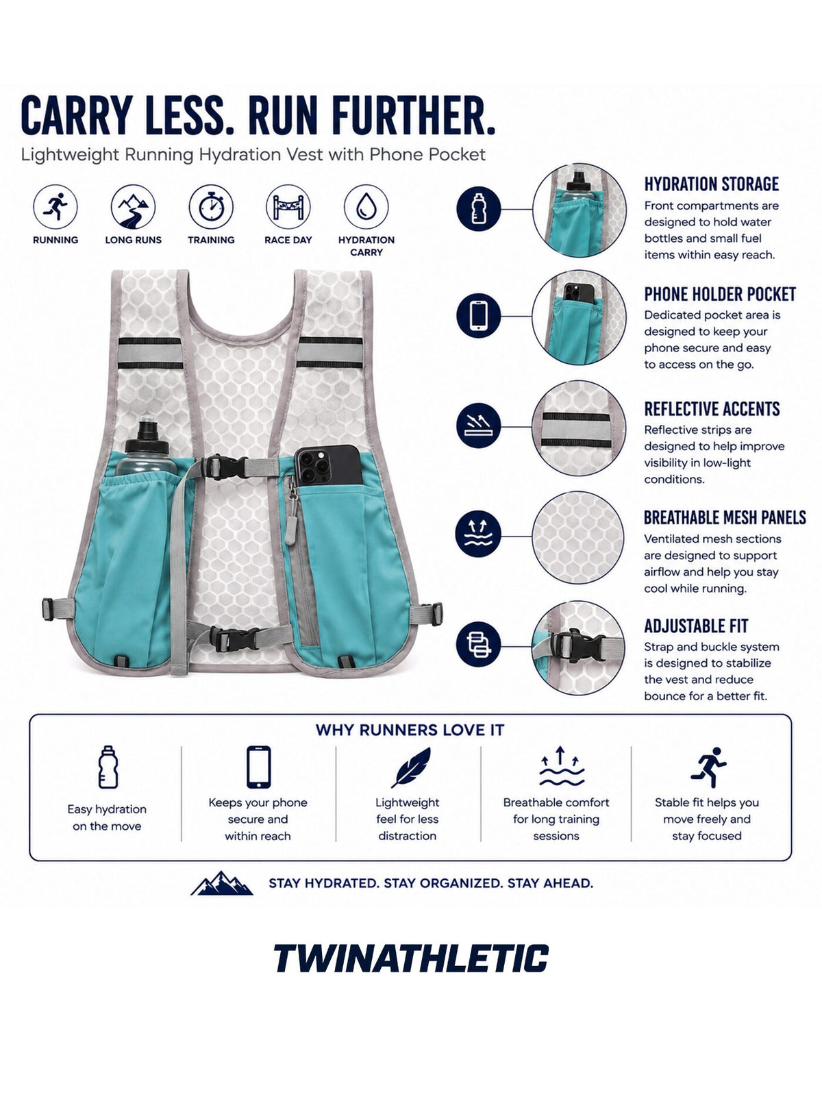 Lightweight Running Hydration Vest with Phone Pocket