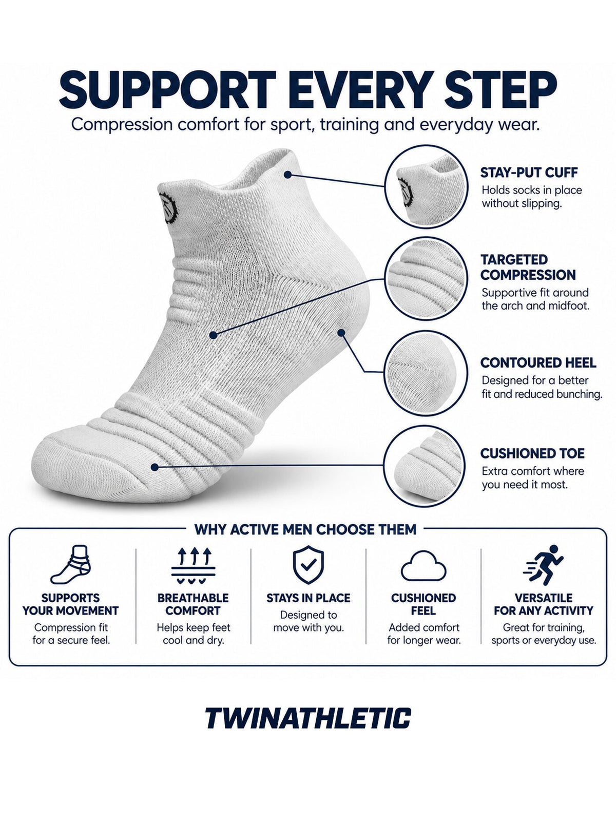 Men’s Ankle Compression Sports Socks 1–3 Pair Pack