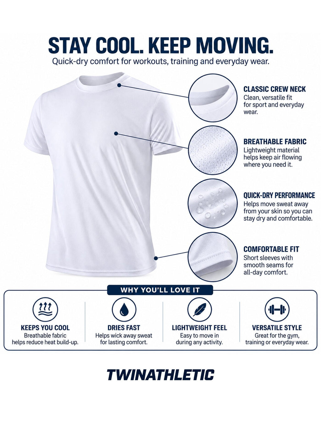 Men's Quick-Dry Gym T-Shirt with Crew Neck