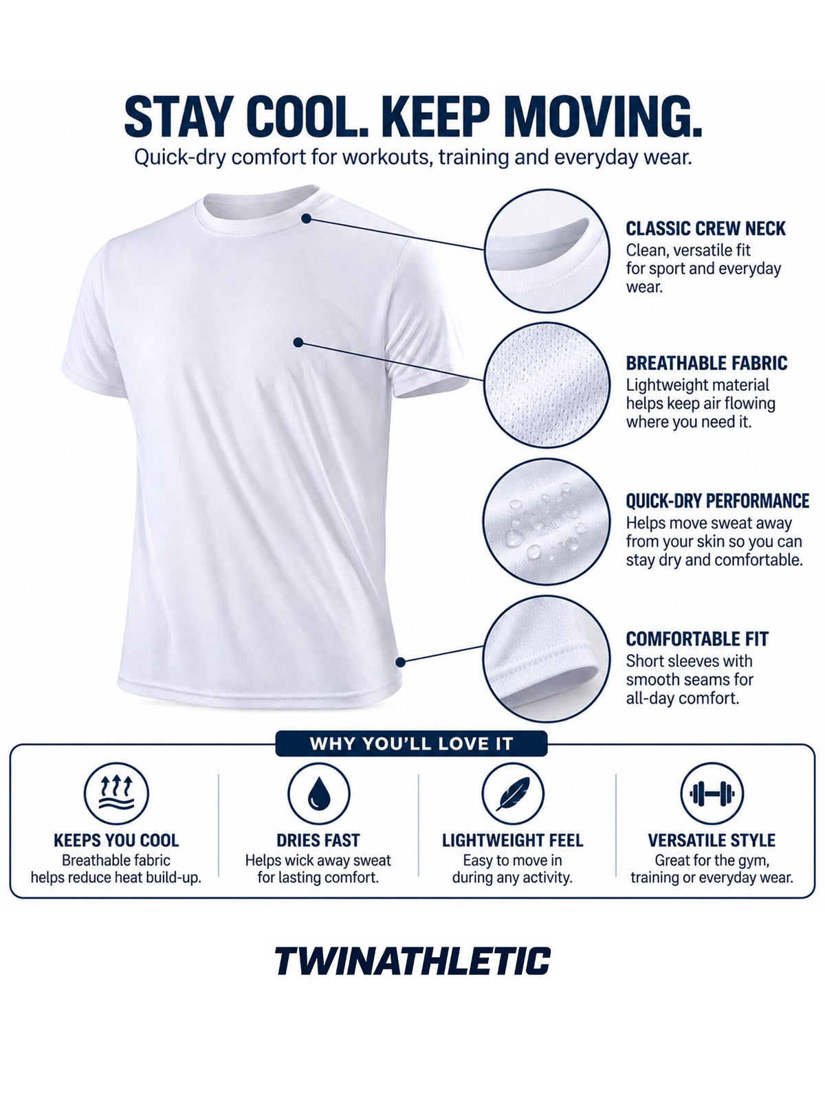 Men's Quick-Dry Gym T-Shirt with Crew Neck