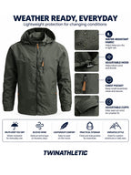 Men's Waterproof Hooded Windbreaker Jacket with Chest Pocket