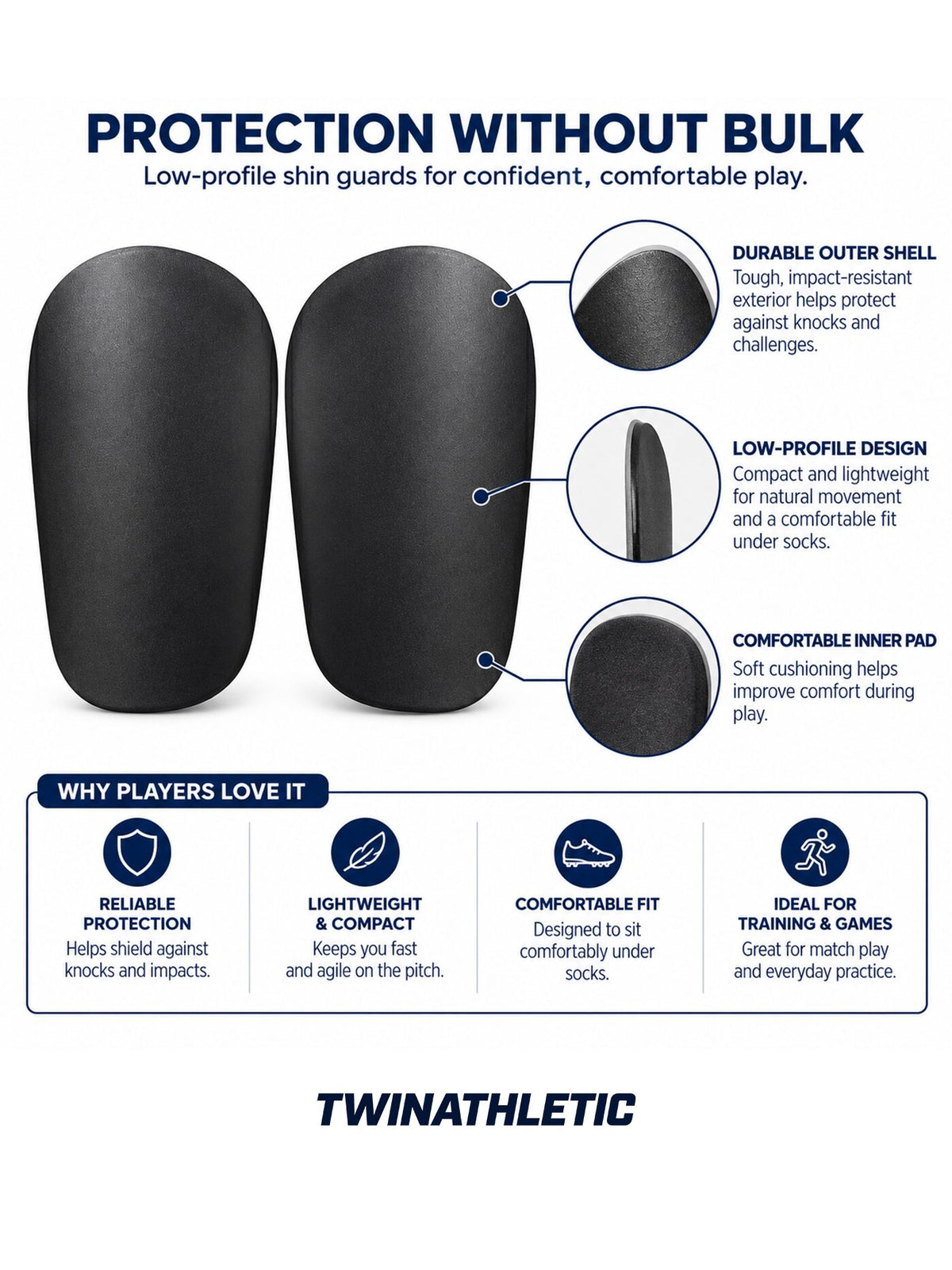 Mini Soccer Shin Guards with Low-Profile Shell