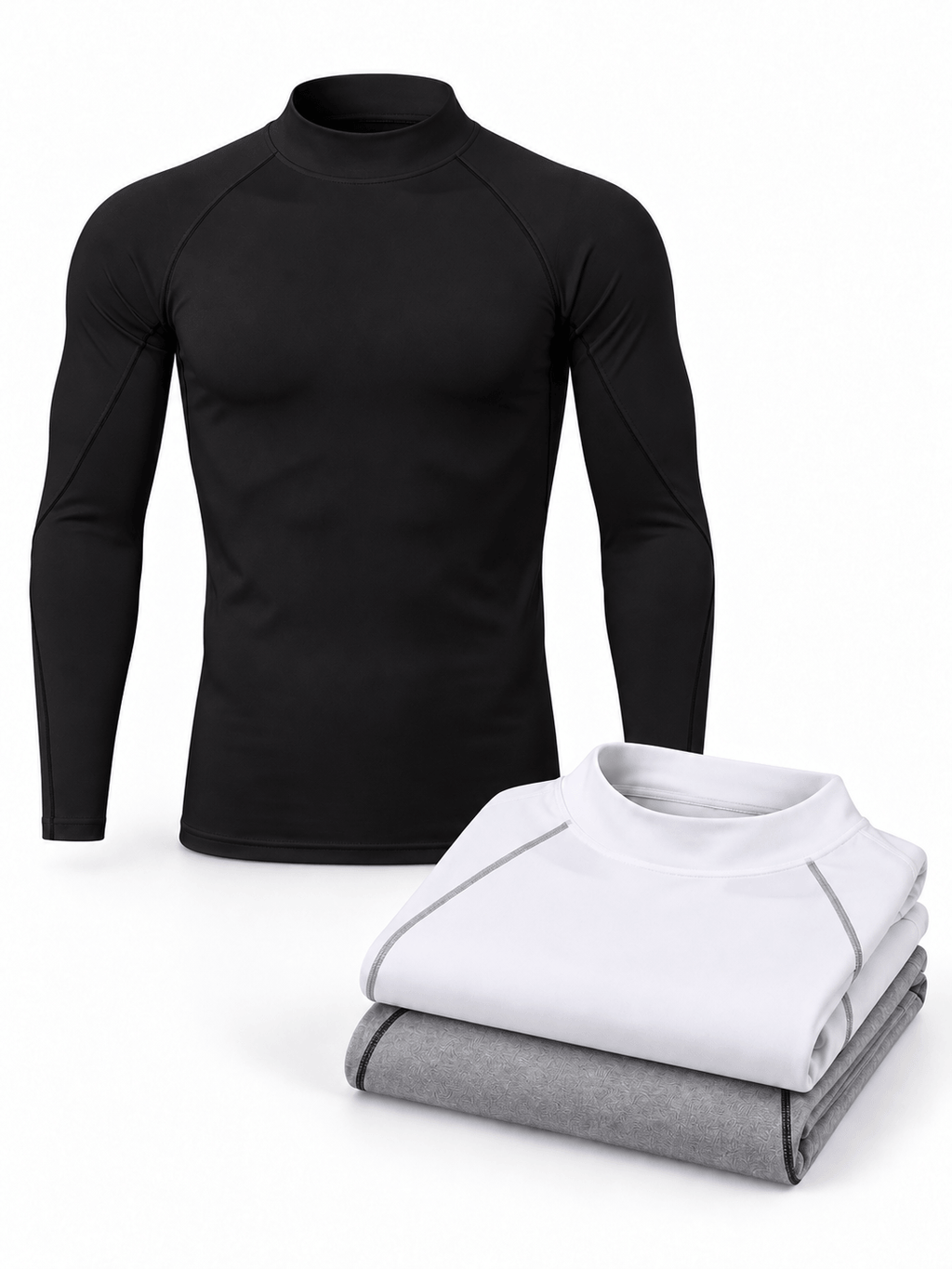 Muscle Fit Long Sleeve Training Shirt 3-Pack - Mock Neck