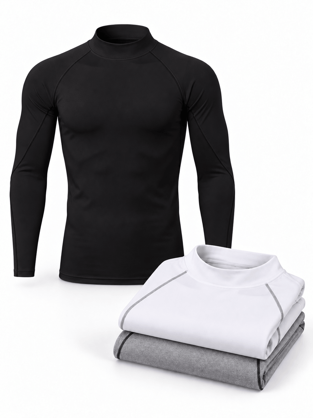 Muscle Fit Long Sleeve Training Shirt 3-Pack - Mock Neck