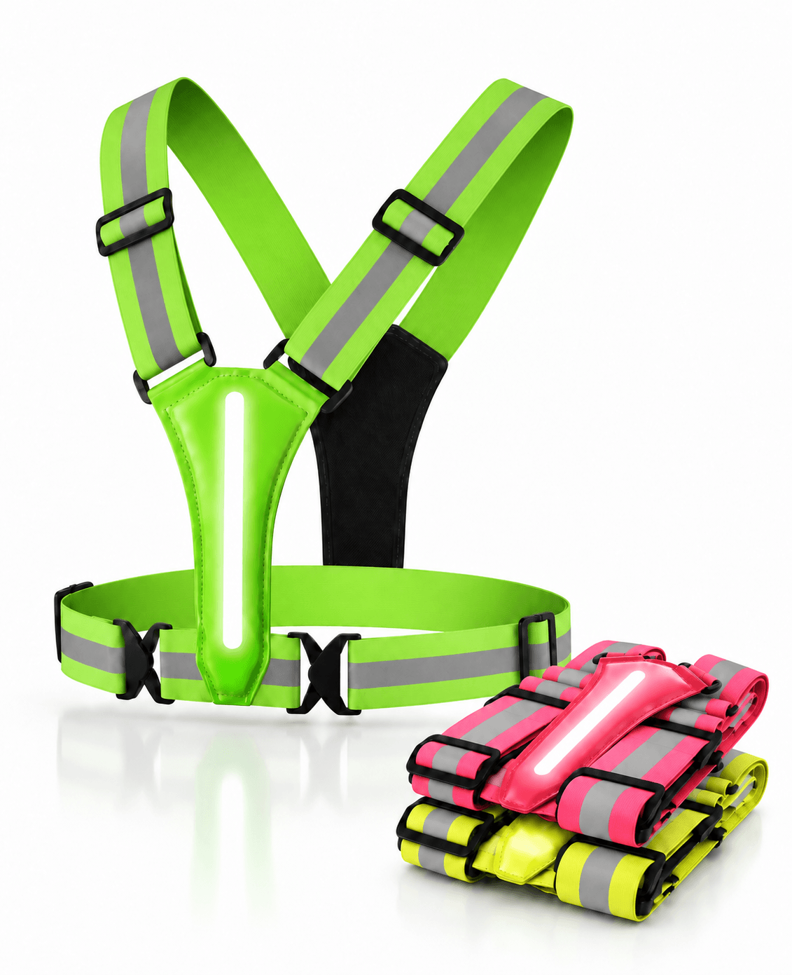 LED Reflective Running Safety Vest 3-Pack - USB Rechargeable